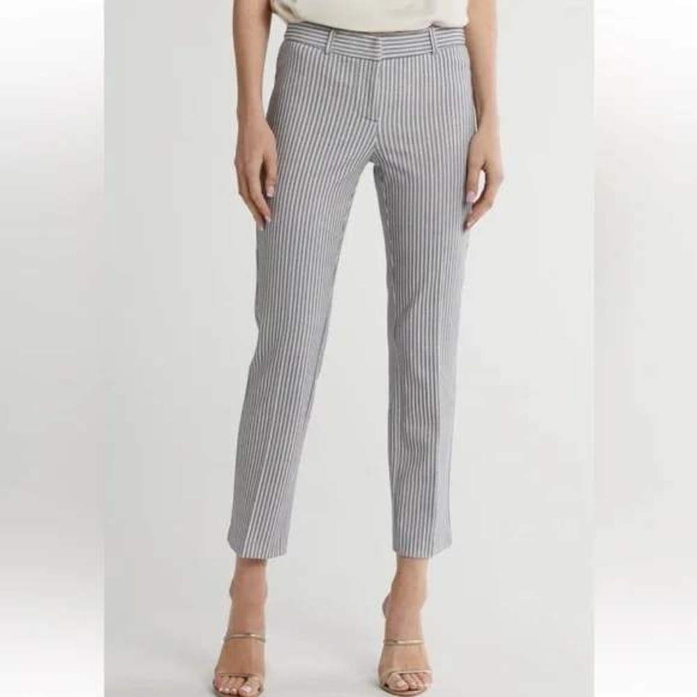 Amanda + Chelsea Grey White Striped Flare Ankle Pants Modern Fit 16 89941077 NWT